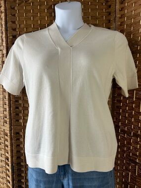 Pendleton Silk Blend Short Sleeve Sweater Cream Petite Large Minimalist Top